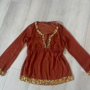 Magazine Gold-Embellished Rust Top